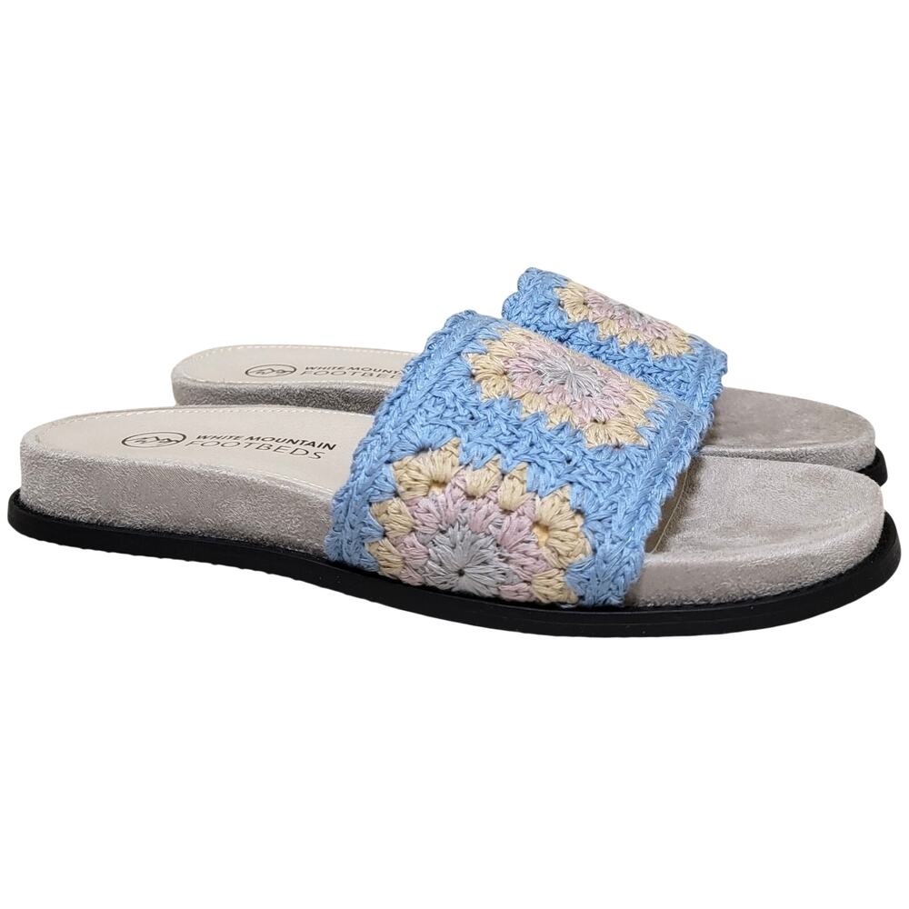 White Mountain Women Maxim Macrame Slide Sandals Size US 9M Teal Blue Lavender